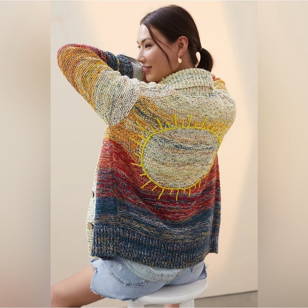 Anthropologie Pilcro Embroidered Multicolor Sunburst Cardigan -XS Like New euc